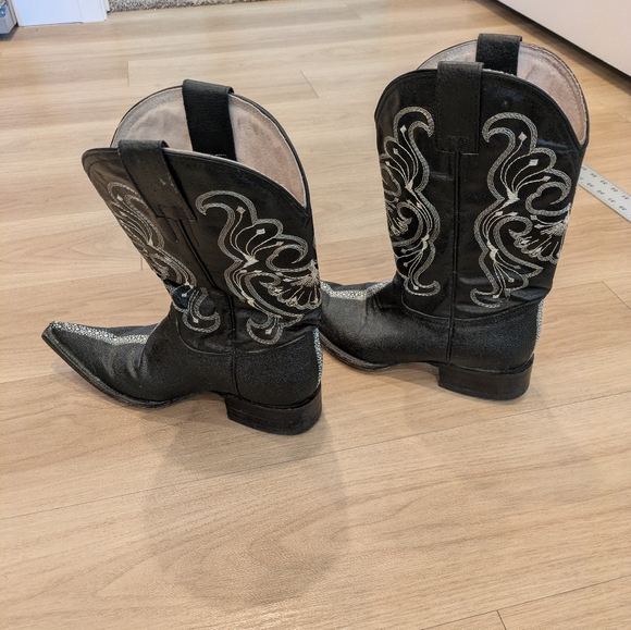 Toro Palomo -  Black Cowboy Boots With White Embroidery - Size 8 - Picture 2 of 11